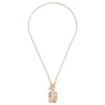 Gold T-Bar Initial Pendant Necklace Featuring Rhinestone Accents 

- Approximately 14" L