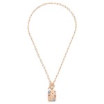 Gold T-Bar Initial Pendant Necklace Featuring Rhinestone Accents 

- Approximately 14" L