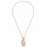 Gold T-Bar Initial Pendant Necklace Featuring Rhinestone Accents 

- Approximately 14" L