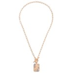 Gold T-Bar Initial Pendant Necklace Featuring Rhinestone Accents 

- Approximately 14" L