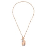 Gold T-Bar Initial Pendant Necklace Featuring Rhinestone Accents 

- Approximately 14" L