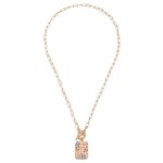 Gold T-Bar Initial Pendant Necklace Featuring Rhinestone Accents 

- Approximately 14" L