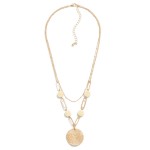 Wholesale layered Chain Link Necklace Wooden Accents Textured Metal Pendant L Ex