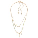 Wholesale piece Necklace Set Natural Stone Beaded Necklace Cross Pendant Accent