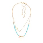 Wholesale piece Necklace Set Natural Stone Beaded Necklace Cross Pendant Accent