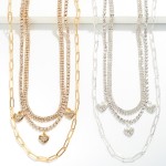 Wholesale choker Collar Set Rhinestone Heart Chain Link Necklaces Set Necklaces
