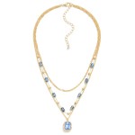 Wholesale layered Metal Chain Link Necklace Rhinestone Accents Rhinestone Pendan