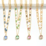 Wholesale layered Metal Chain Link Necklace Rhinestone Accents Rhinestone Pendan