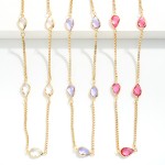 Wholesale gold Box Chain Necklace Pear Cut Rhinestones L Extender L
