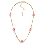 Gold Tone Box Chain Necklace Featuring Pear Cut Rhinestones

- Approximately 16" L
- Extender 3" L