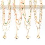 Wholesale layered Chain Link Necklace Pitted Metal Charm Daisy Pearl Details L E