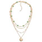 Wholesale layered Chain Link Necklace Pitted Metal Charm Daisy Pearl Details L E