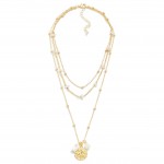 Three Strand Layered Leaf Pendant Necklace With Pearl & Beaded Accents

- Approximately 14-18" L
- Extender 3" L