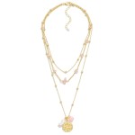 Wholesale three Strand Layered Leaf Pendant Necklace Pearl Beaded Accents L Exte