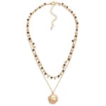 Layered Chain Link Necklace Featuring Metal Sun Pendant With Faceted Bead Accents

- Approximately 16" L
- Extender 3" L