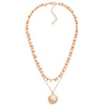 Layered Chain Link Necklace Featuring Metal Sun Pendant With Faceted Bead Accents

- Approximately 16" L
- Extender 3" L