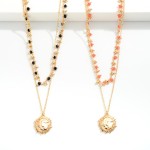 Wholesale layered Chain Link Necklace Metal Sun Pendant Faceted Bead Accents L E