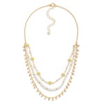 Wholesale layered Chain Link Necklace Daisy Beaded Accents L