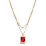 Wholesale dainty Layered Chain Link Necklace Princess Cut Rhinestone Pendant L E