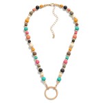 Wholesale wood Beaded Necklace Simple Metal Circle Pendant L Extender L