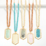 Wholesale gold Chain Link Necklace Diamond Stone Pendant Wood Beaded Details L