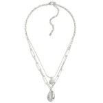 Layered Chain Link Necklace Featuring Metal Puka Shell and Pearl Pendants

- Approximately 18" L
- Extender 3" L