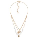 Chain Link Necklace Featuring Layered Detailing With Pearl Beads and Geometric Pendants

- Approximately 16" L
- Extender 3" L