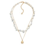 Wholesale layered Chain Link Necklace Pearl Semi Precious Natural Stone Beads Me