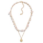 Wholesale layered Chain Link Necklace Pearl Semi Precious Natural Stone Beads Me