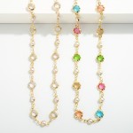 Wholesale chain Link Necklace Flower Cut Rhinestone Pearl Accents L Extender L