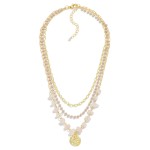 Wholesale three Strand Chain Link Beaded Necklace Crystal Posts Flower Pendant L