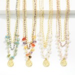 Wholesale three Strand Chain Link Beaded Necklace Crystal Posts Flower Pendant L