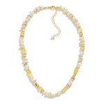 Wholesale chip Stone Beaded Necklace Pearl Gold Beaded Accents L Extender L