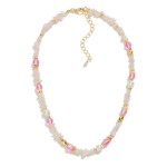 Chip Stone Beaded Necklace With Pearl and Gold Tone Beaded Accents

- Approximately 14" L
- Extender 3" L