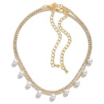 Set of Two Linked Rhinestone Choker Necklaces Featuring Pearl Charms

- Approximately 10" L
- Extenders 3" L