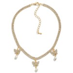 Linked Rhinestone Choker Necklace Featuring Butterfly and Pearl Charms

- Approximately 10" L
- Extender 3" L