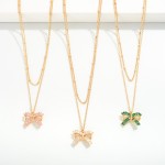 Wholesale dainty Chain Link Necklace Rhinestone Studded Bow Pendant L Extender L