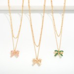 Wholesale dainty Chain Link Necklace Rhinestone Studded Bow Pendant L Extender L