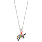 Wholesale silver Layered Chain Link Necklace Multicolored Enamel Cowboy Horse Pe