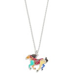 Wholesale silver Layered Chain Link Necklace Multicolored Enamel Horse Pendant L