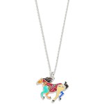 Silver Layered Chain Link Necklace With Multicolored Enamel Horse Pendant

- Approximately 24" L
- Extender 3" L 