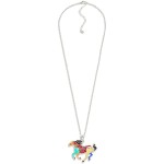 Wholesale silver Layered Chain Link Necklace Multicolored Enamel Horse Pendant L