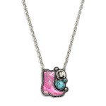 Wholesale oxidized Silver Western Cowboy Boot Pendant Necklace L Extender L