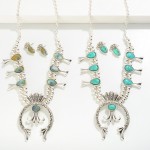 Wholesale silver Beaded Western Necklace Earring Set Stone Inlay Details L Exten