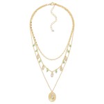 Wholesale triple Layered Chain Link Necklace Circular Rhinestone Studded Pendant