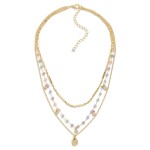 Wholesale linked Three Layer Chain Link Necklace Beaded Details L Extender L