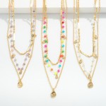 Wholesale linked Three Layer Chain Link Necklace Beaded Details L Extender L