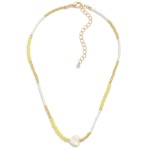 Stone, Pearl And Gold Beaded Necklace With Stone Heart Detail

- Approximately 15" L
- Extender 3" L
