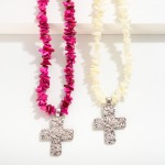 Wholesale puka Stone Beaded Necklace Silver Cross Pendant L Extender L