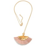 Long Gold Tone Necklace With Statement Leather Fan Pendant

- Approximately 30" L
- Extender 3"L